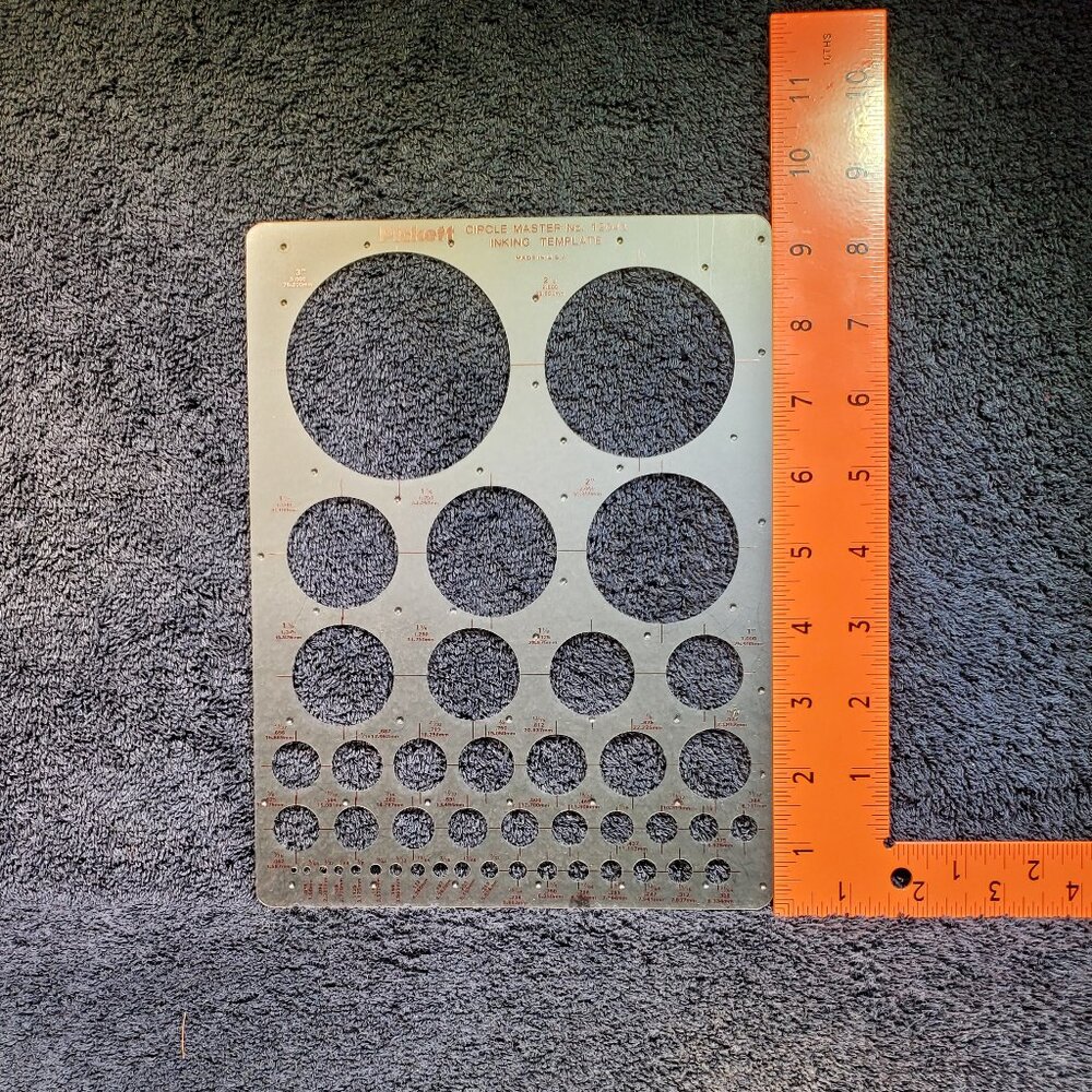 VINTAGE MANUAL DRAFTING THREE CIRCLE TEMPLATES SIZE RANGE FROM 3/64 TO 3 1/2 IN. - Picture 2 of 3
